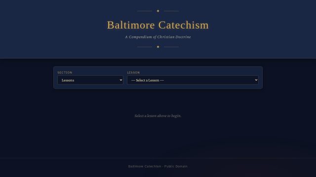 Screenshot of the Baltimore Catechism homepage