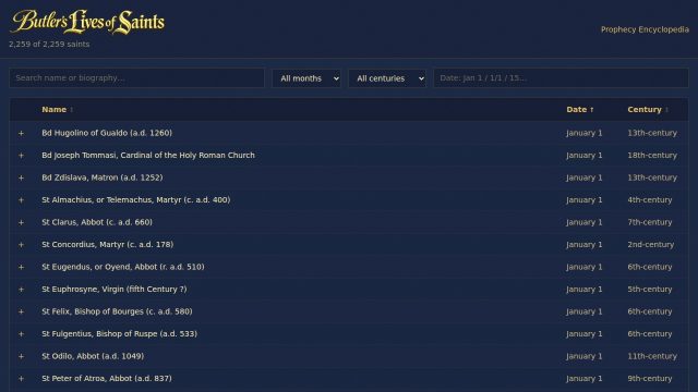 Screenshot of the Butler's Lives of Saints homepage