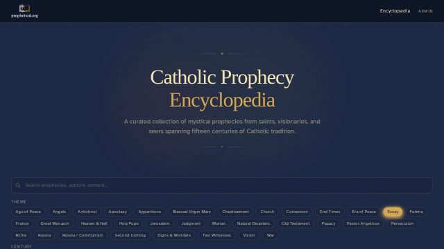Screenshot of the Prophetical.org homepage